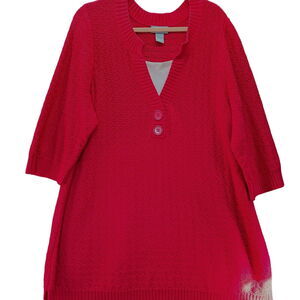 Liz & Me Womens Sweater Red Size 1X 100% Cotton 3/4 Sleeve Pullover